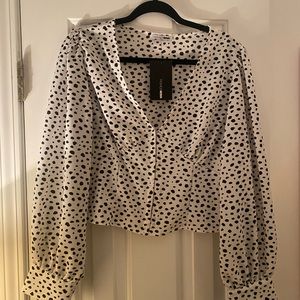 Black and White Print Cropped Blouse
